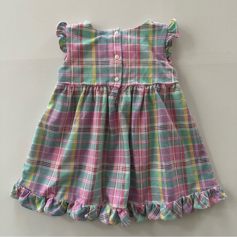 Ralph Lauren 18 Months Baby Girl Pink Green Pastel Plaid Ruffle Dress Spring - Picture 4 of 4